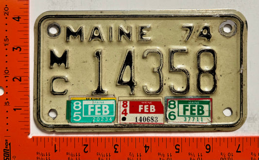 1984/1985/1986 Maine #14358 Motorcycle License Plate