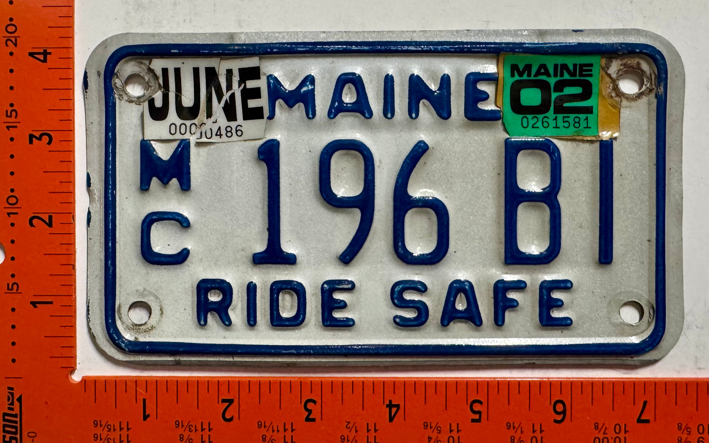 2002 Maine #196 BI Motorcycle License Plate