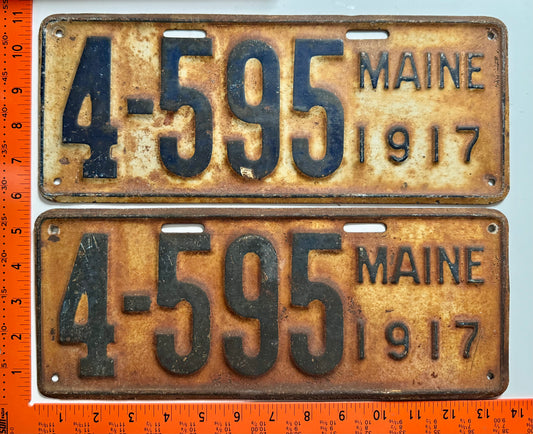 1917 Maine #4-595 License Plate Pair