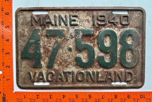 1940 Maine #47-598 Passenger License Plate