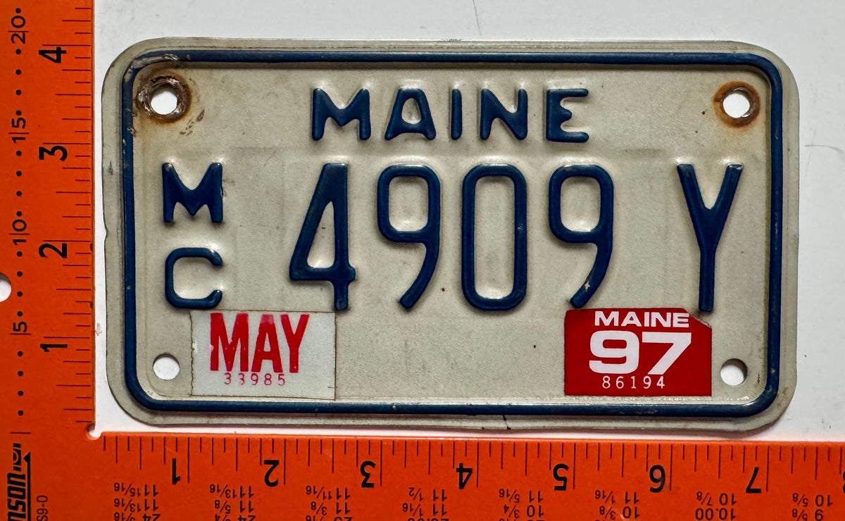1997 Maine #4909 Y Motorcycle License Plate