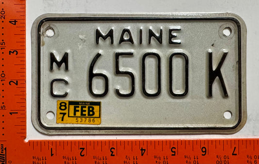 1987 Maine #6500 K Motorcycle License Plate