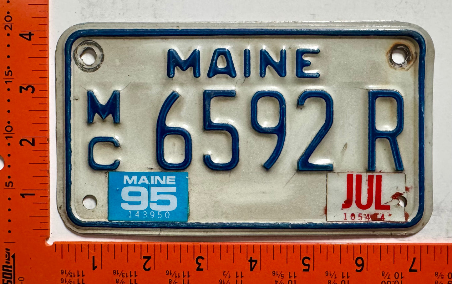 1995 Maine #6592 R Motorcycle License Plate