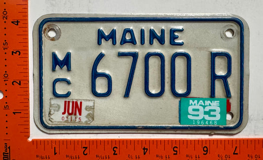 1993 Maine #6700 R Motorcycle License Plate