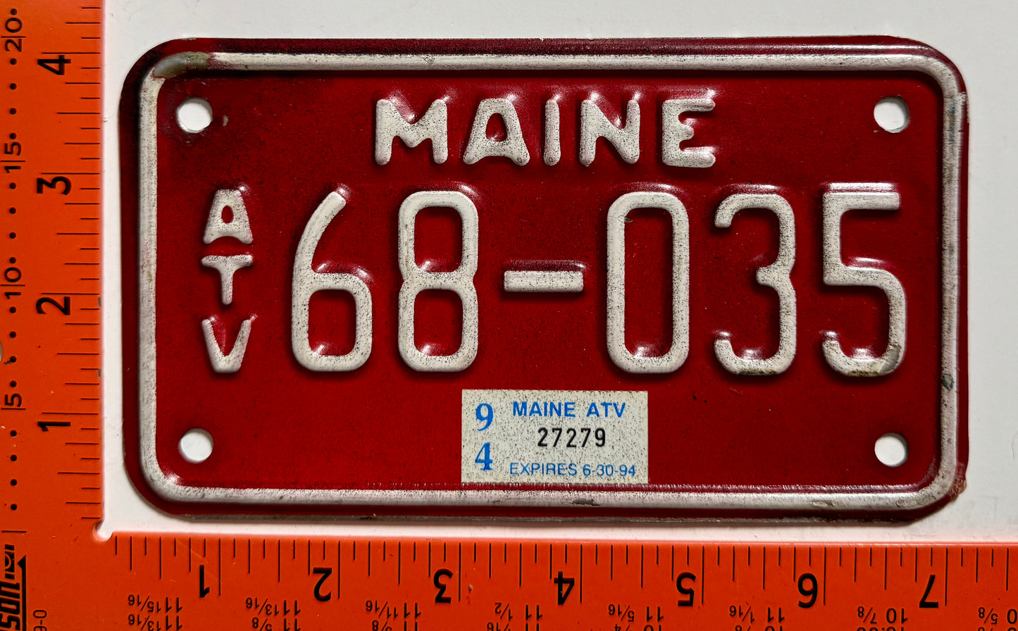 1994 Maine #68-035 ATV License Plate