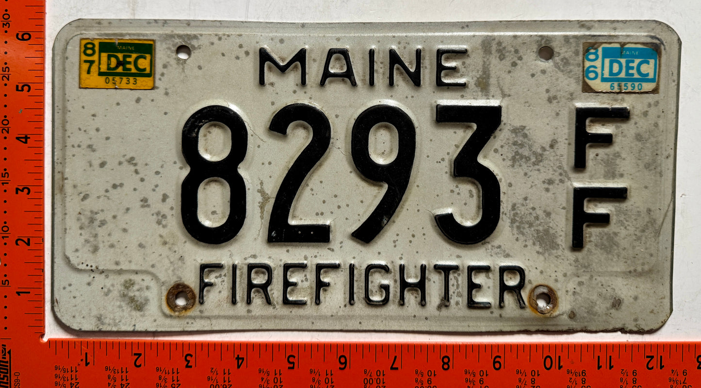1986/1987 Maine #8293 Firefighter License Plate