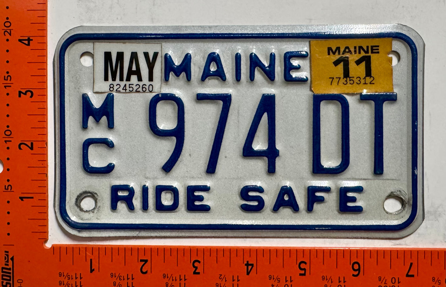 2011 Maine #974 DT Motorcycle License Plate