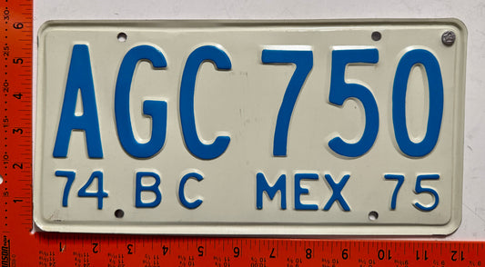 1974/1975 Baja California, Mexico #AGC 750 Passenger License Plate