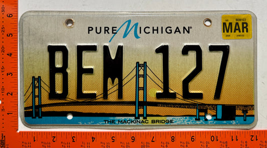 2018 Michigan #BEM 127 Mackinac Bridge Optional License Plate