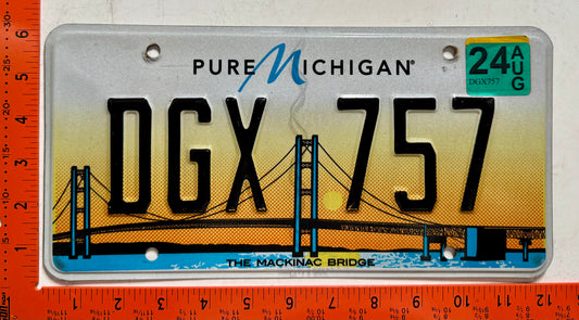 2024 Michigan #DGX 757 Passenger Mackinac Bridge License Plate