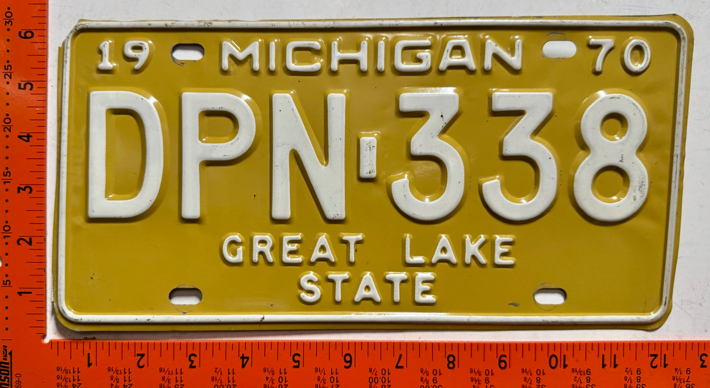 1970 Michigan #DPN-338 Passenger License Plate