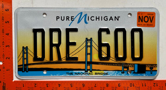 2023 Michigan #DRE 600 Passenger Mackinac Bridge License Plate