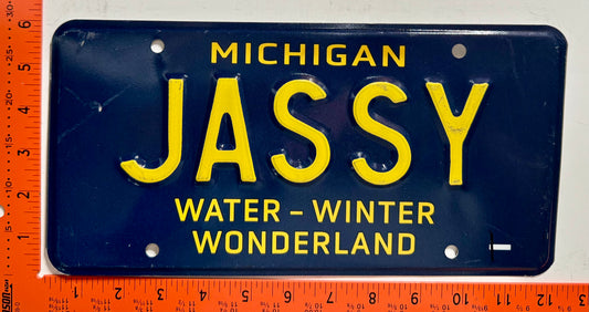 undated Michigan #JASSY Passenger Vanity License Plate