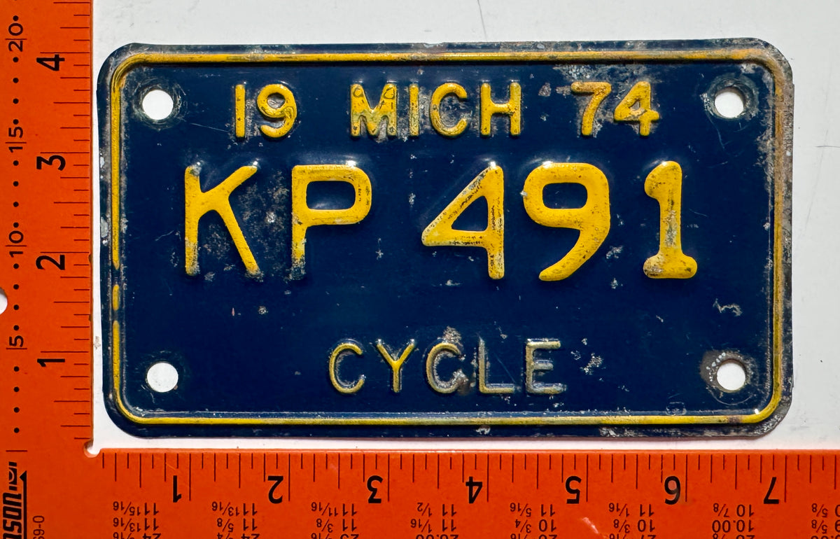 1974 Michigan #KP 491 Motorcycle License Plate
