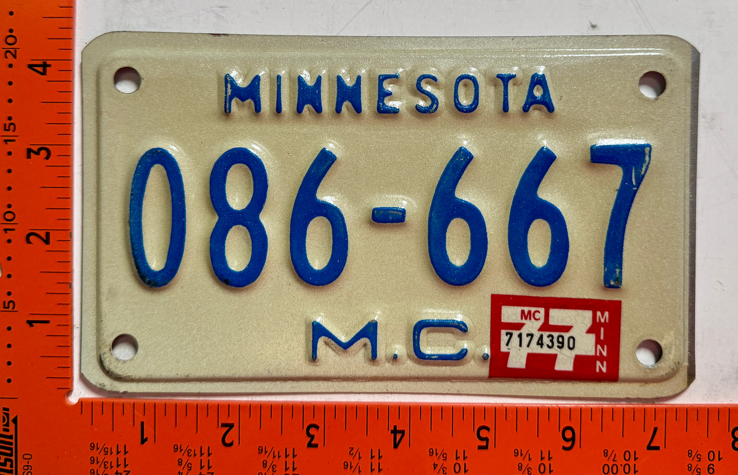 1977 Minnesota #086-667 Motorcycle License Plate