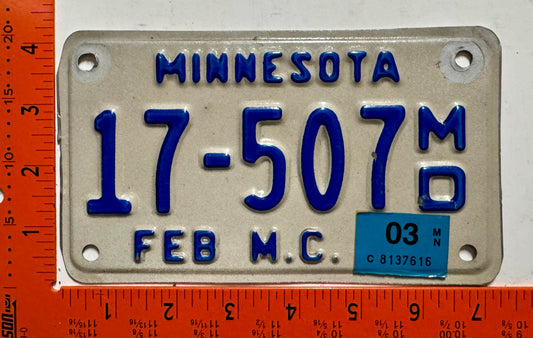 2003 Minnesota #17-507 M/D Motorcycle License Plate