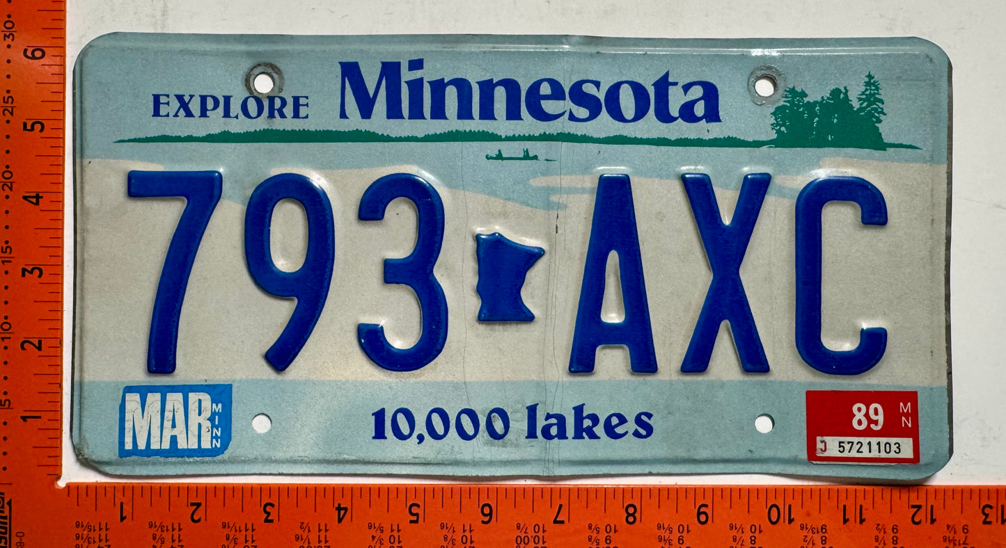 1989 Minnesota #793 AXC Passenger License Plate
