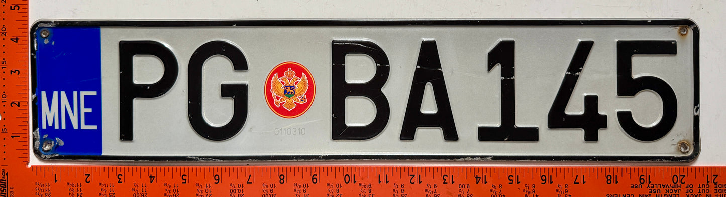 2008 series Montenegro #PG BA145 Passenger License Plate