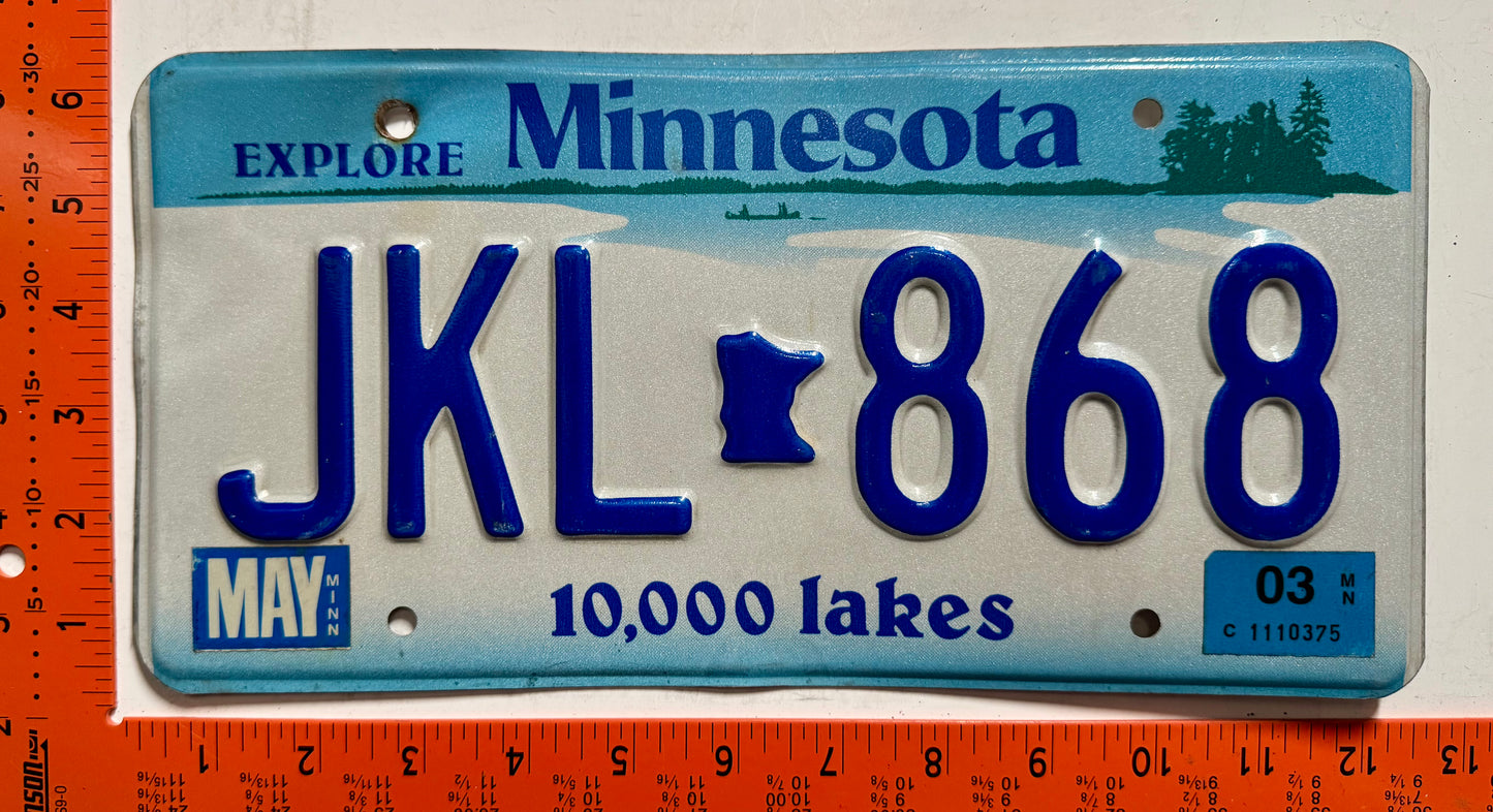 2003 Minnesota #JKL-868 Passenger License Plate