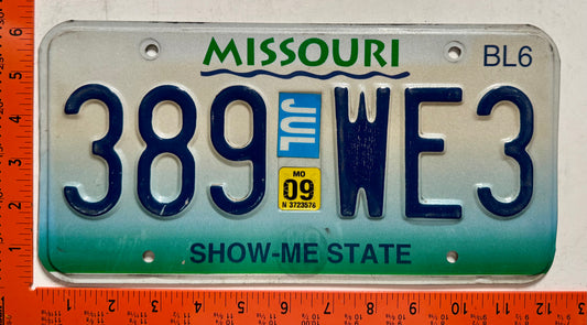 2009 Missouri #389 WE3 Truck License Plate