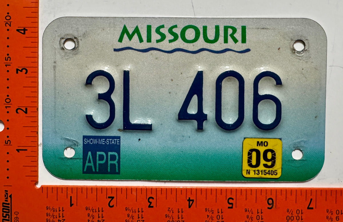 2009 Missouri #3L 406 Motorcycle License Plate