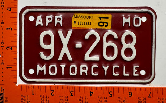 1991 Missouri #9X-268 Motorcycle License Plate