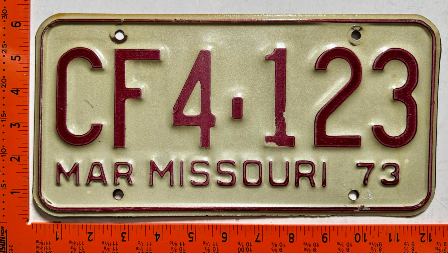 1973 Missouri #CF4-123 Passenger License Plate