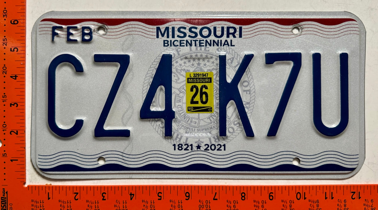 2026 Missouri #CZ4 K7U Passenger License Plate