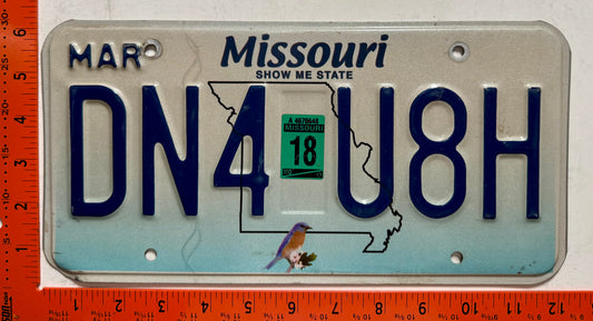 2018 Missouri #DN4 U8H Passenger License Plate