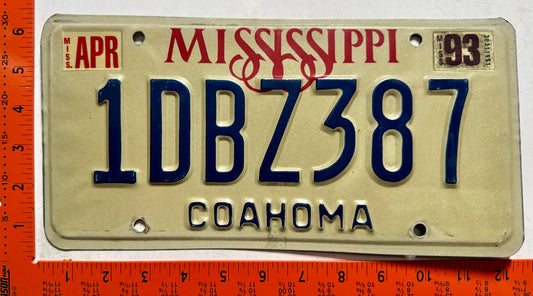 1993 Mississippi #1DBZ387 Passenger License Plate