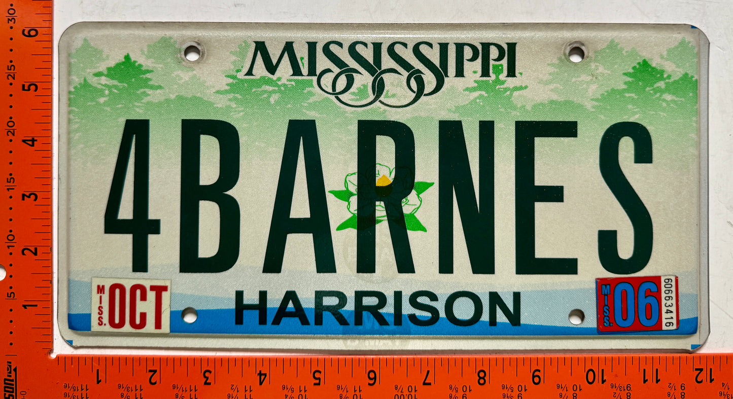 2006 Mississippi #4BARNES Passenger Vanity License Plate