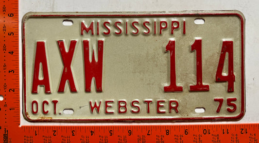 1975 Mississippi #AXW 114 Passenger License Plate