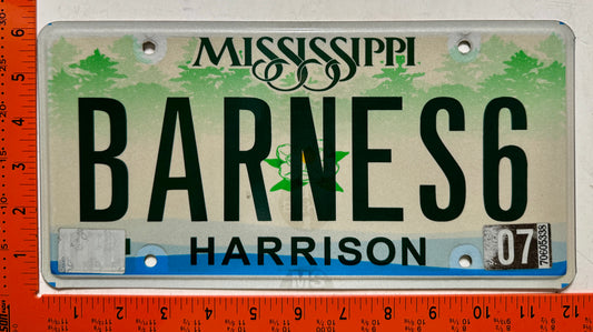2007 Mississippi #BARNES6 Passenger Vanity License Plate