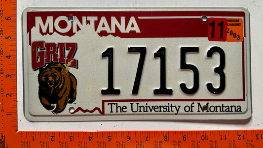 2003 Montana #17153 University of Montana License Plate