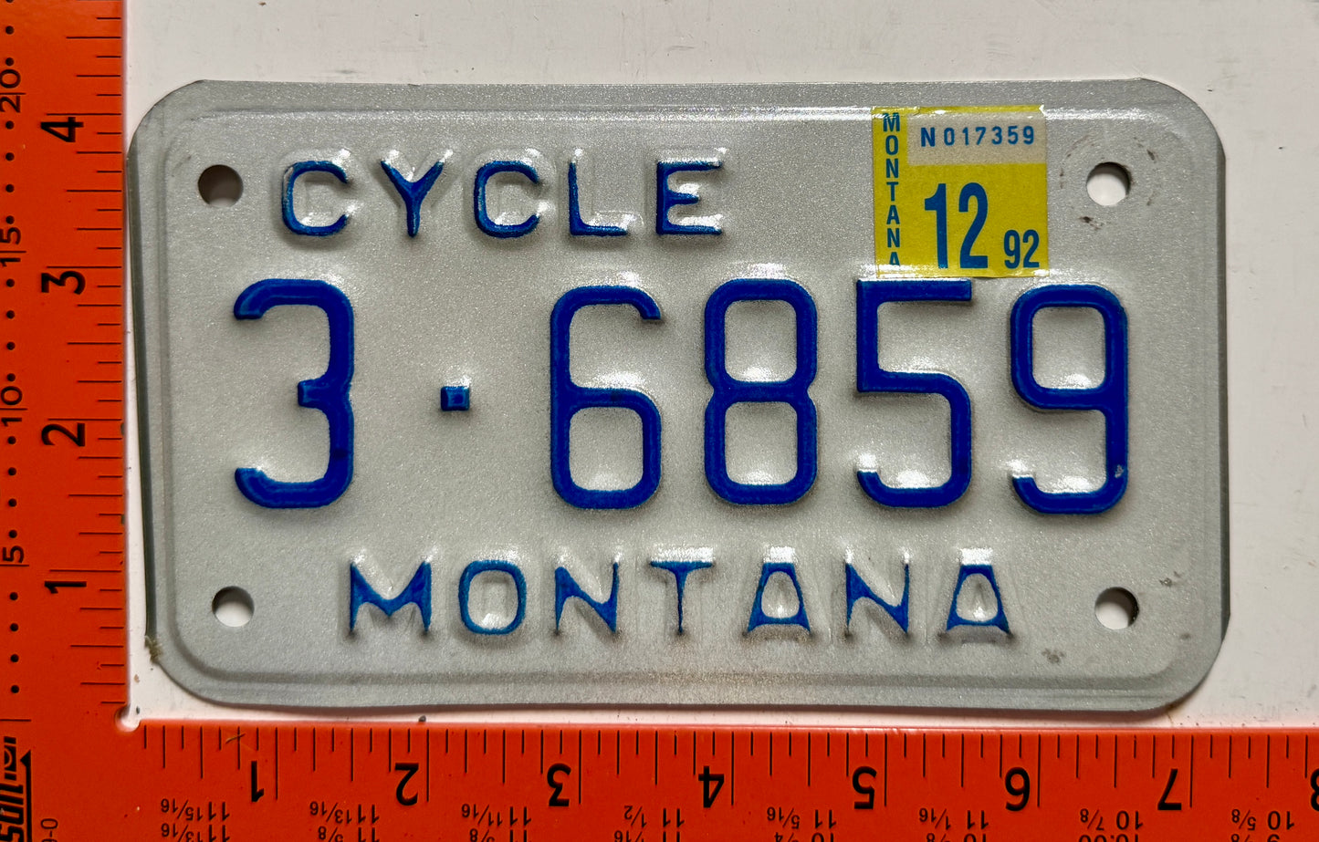 1992 Montana #3-6859 Motorcycle License Plate
