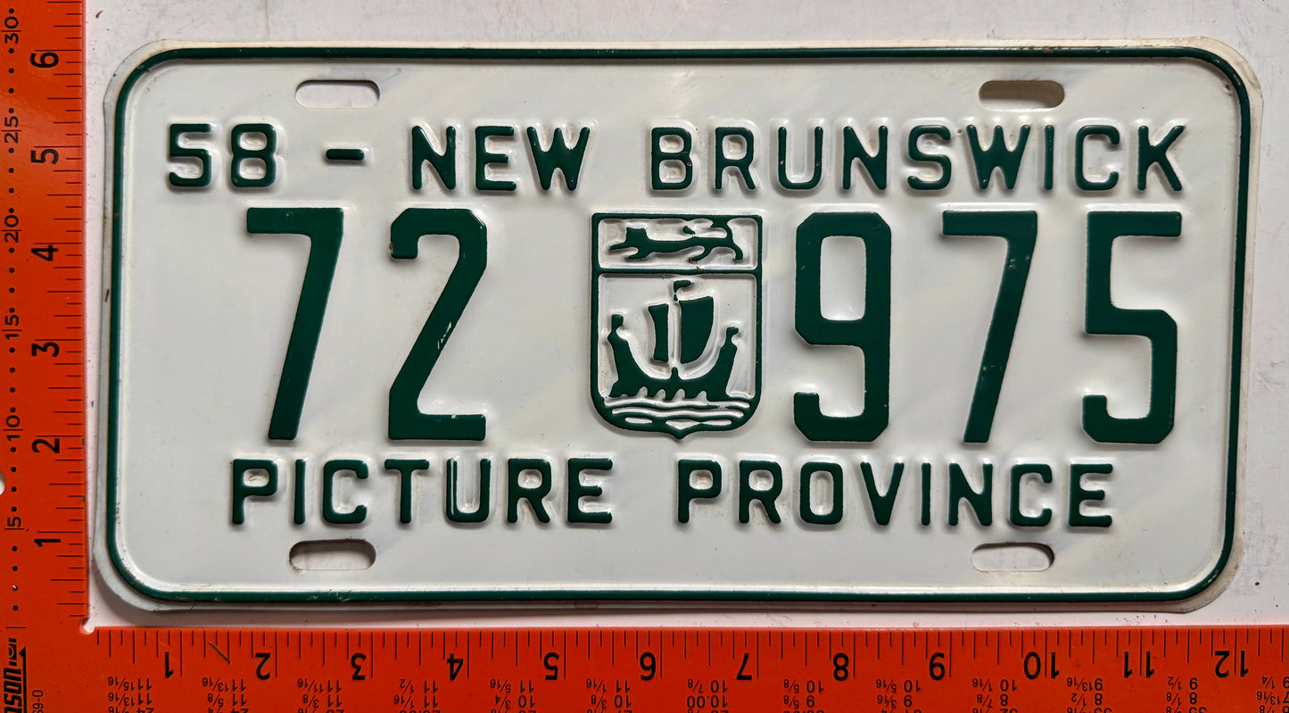 1958 New Brunswick #72 975 Passenger License Plate