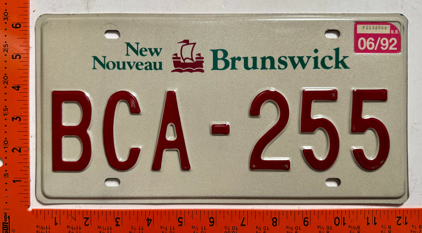 1992 New Brunswick #BCA-255 Passenger License Plate