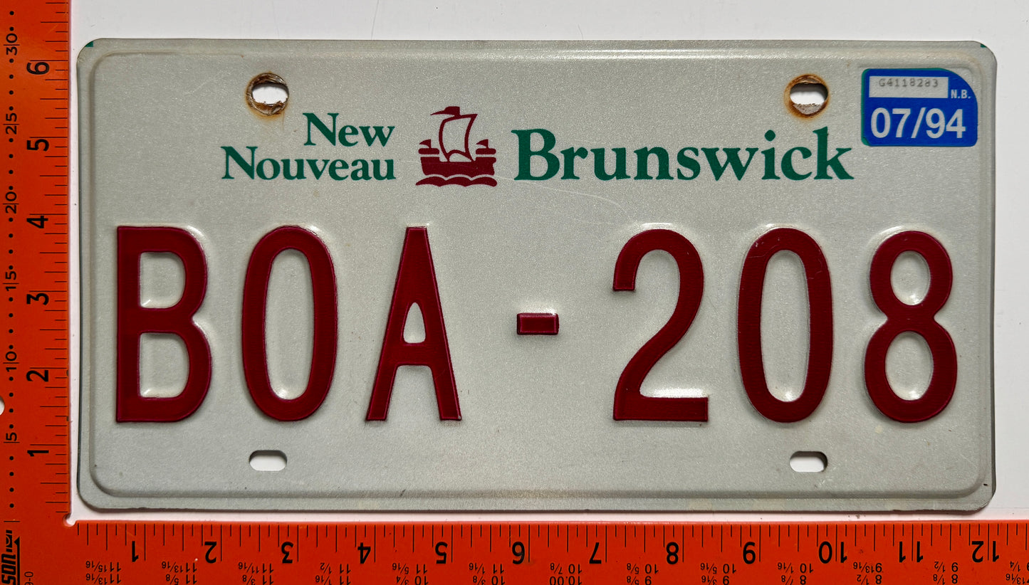 1994 New Brunswick #BOA-208 Passenger License Plate