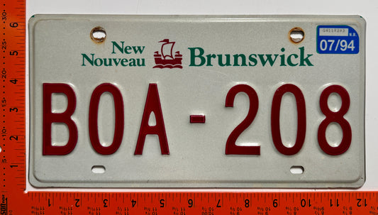 1994 New Brunswick #BOA-208 Passenger License Plate