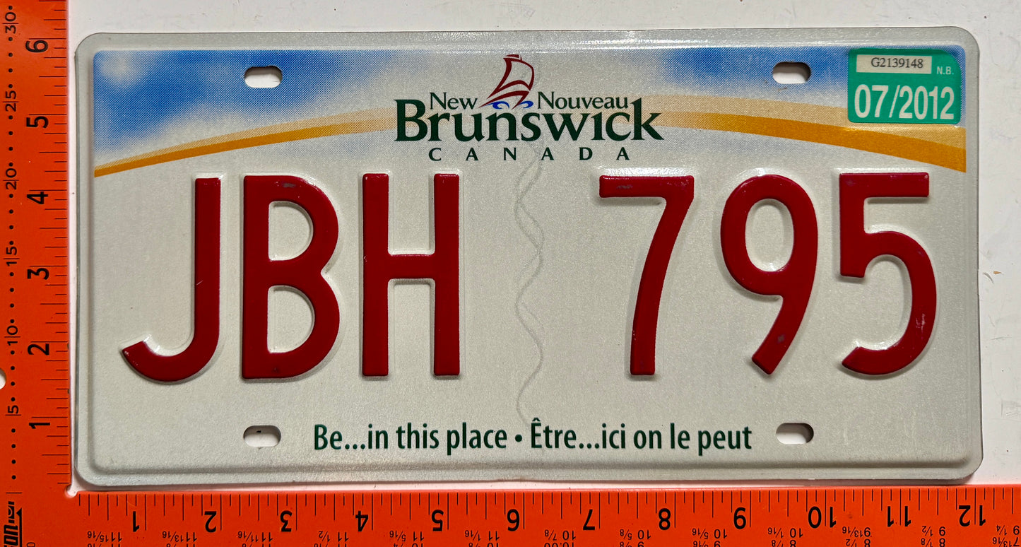 2012 New Brunswick #JBH 795 Passenger License Plate