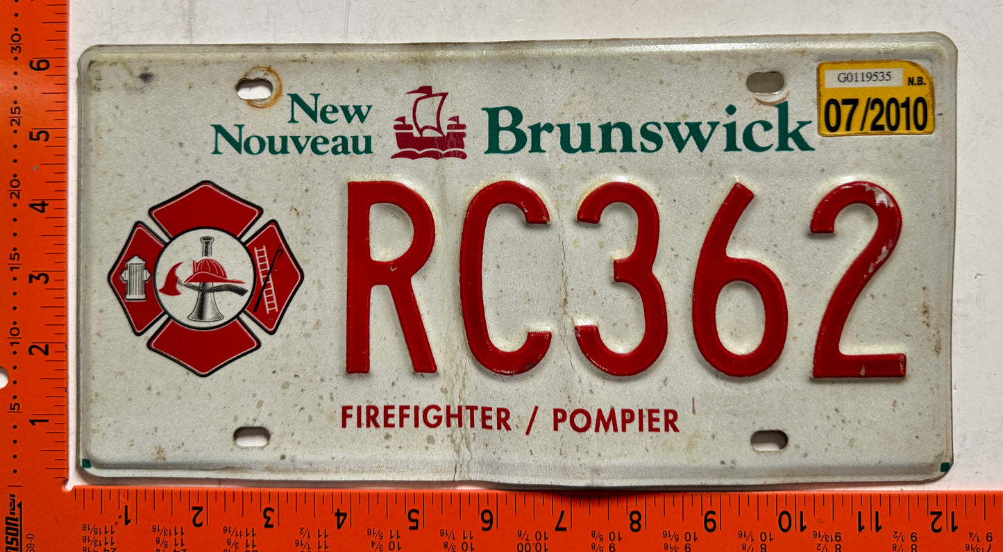 2010 New Brunswick #RC362 Firefighter License Plate