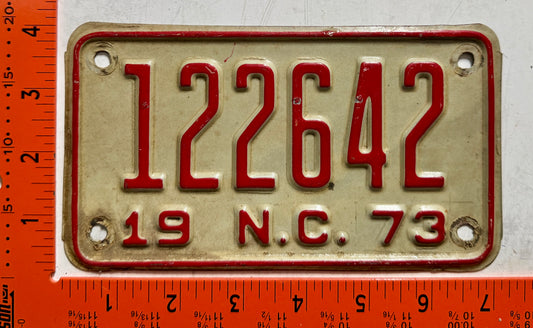 1973 North Carolina #122642 Motorcycle License Plate