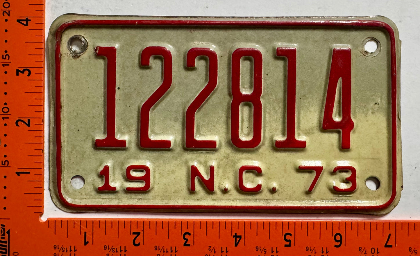 1973 North Carolina #122814 Motorcycle License Plate