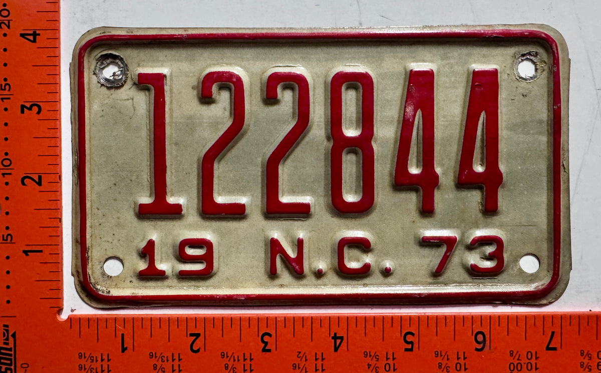 1973 North Carolina #122844 Motorcycle License Plate