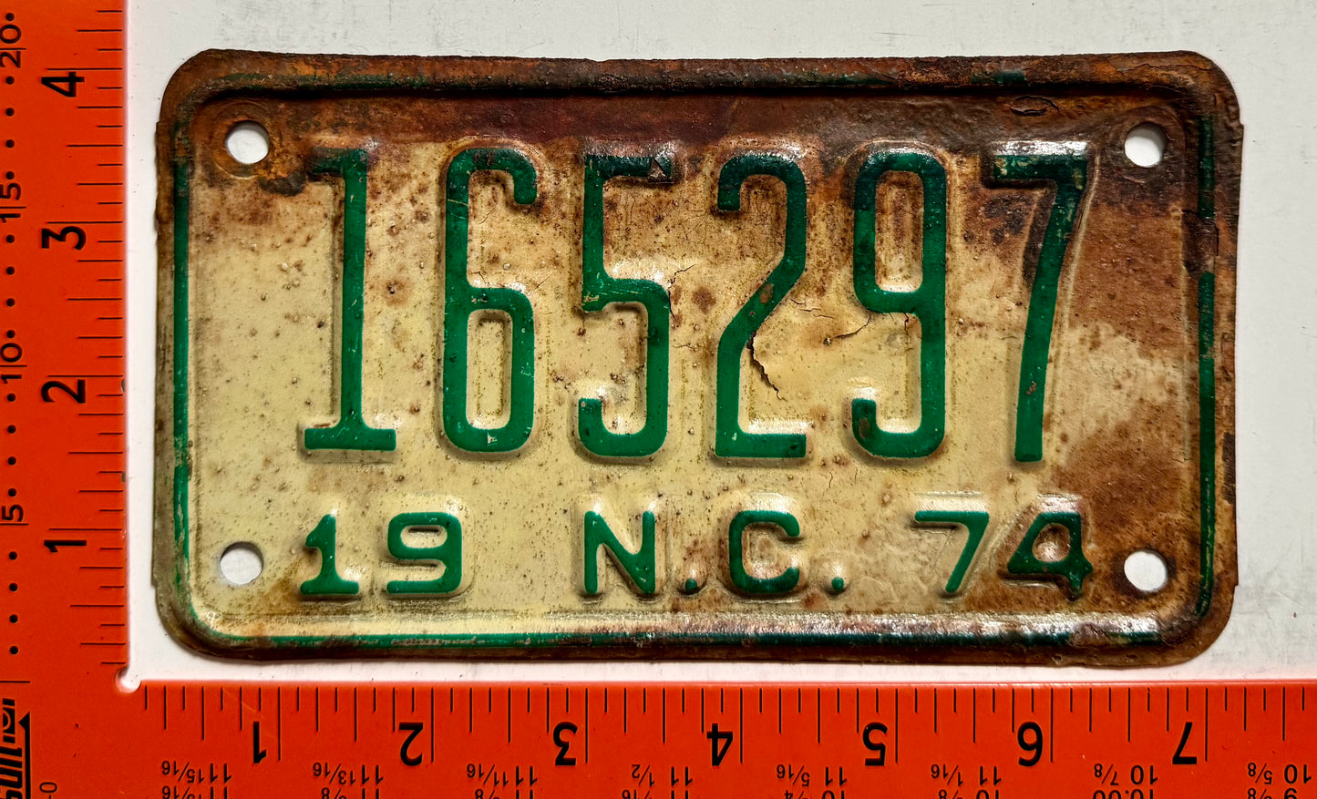 1974 North Carolina #165297 Motorcycle License Plate
