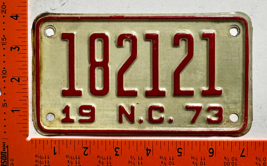 1973 North Carolina #182121 Motorcycle License Plate