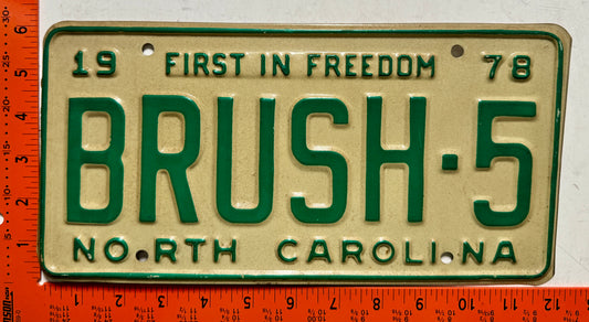 1978 North Carolina #BRUSH-5 Passenger Vanity License Plate