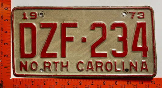 1973 North Carolina #DZF-234 Passenger License Plate