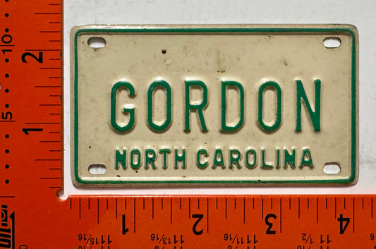 undated North Carolina #GORDON Souvenir License Plate