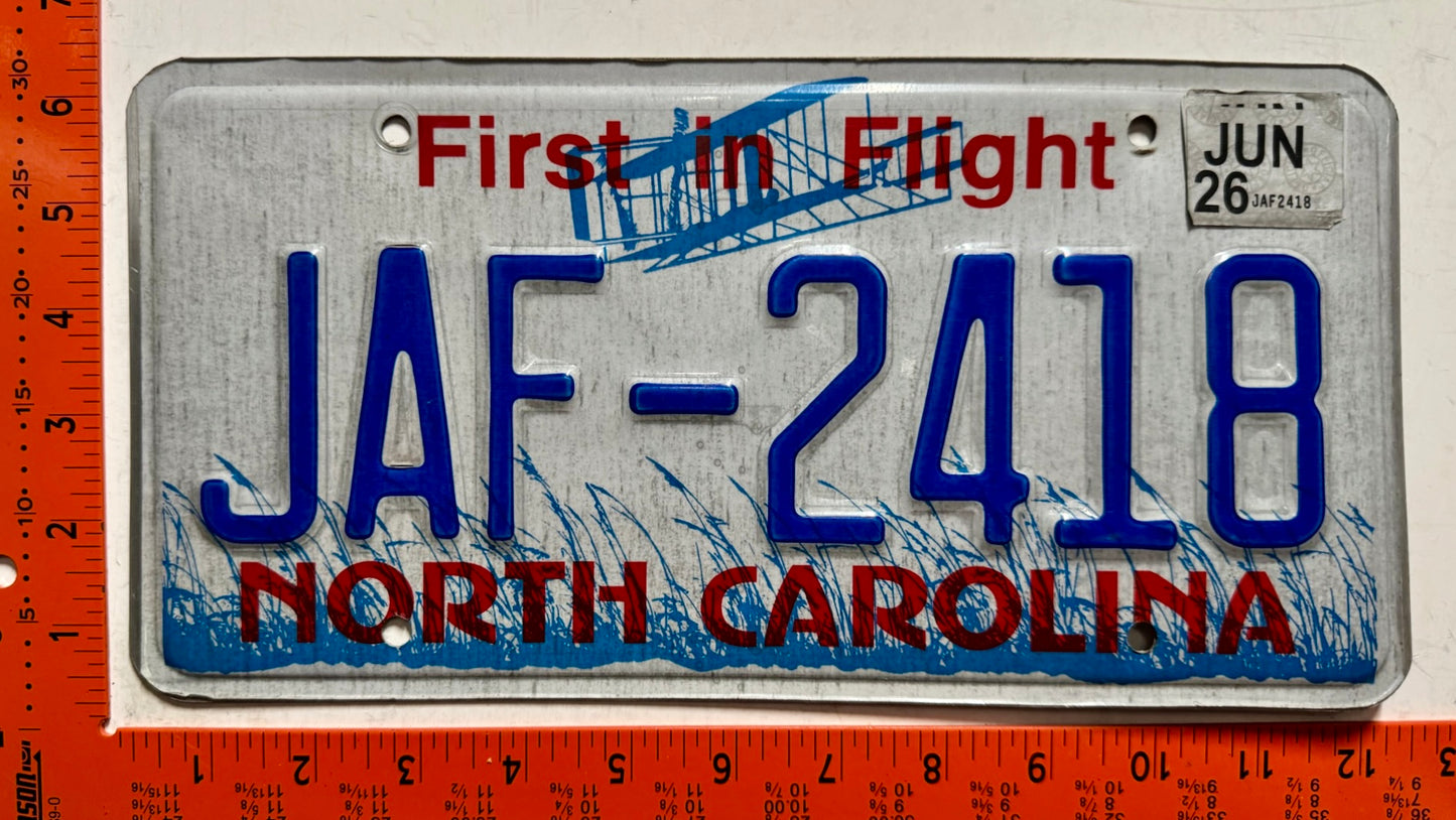 2026 North Carolina #JAF-2418 Passenger License Plate